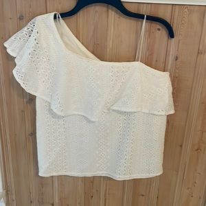 Cutest white eyelet one shoulder top! Medium